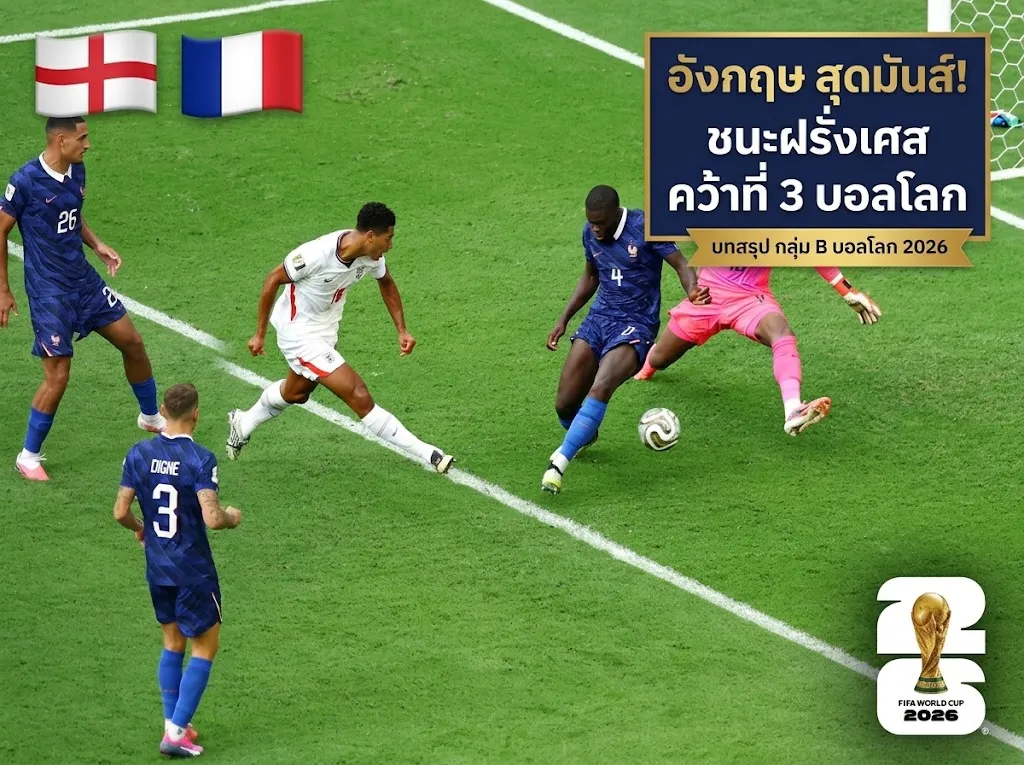 ล่าสุดเมื่อคืน บอลโลก 2026 สิงโตดุ! อังกฤษ เฉือน ตราไก่ 6-4 ซิวที่ 3 ดีสุดรอบ 60 ปี